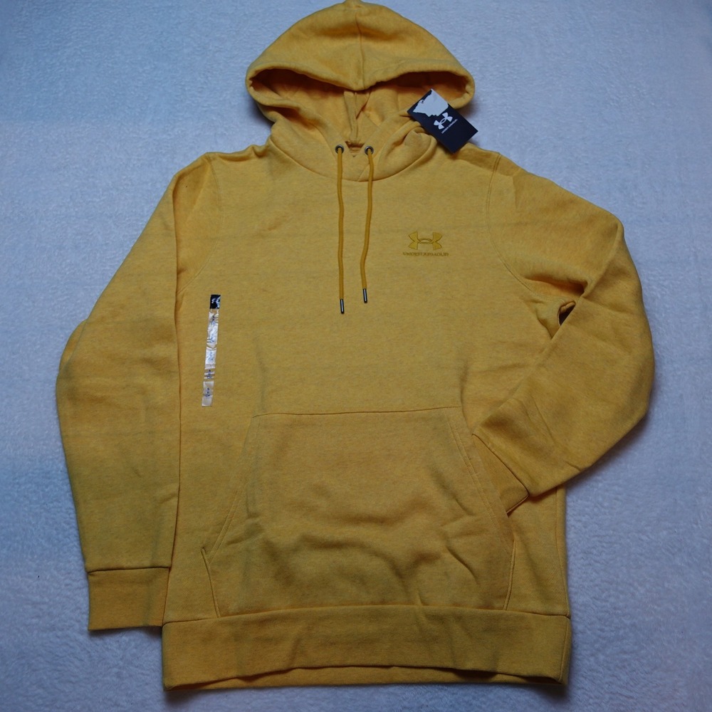 Under Armour Icon Fleece Mens Hoodie Small Yellow Cotton Blend Pullover 1373880